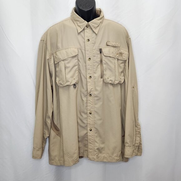 Natural Gear Outdoor Button Up Shirt Mens 2XL Tan Fishing Nylon Long Sleeve W01X - Picture 1 of 6